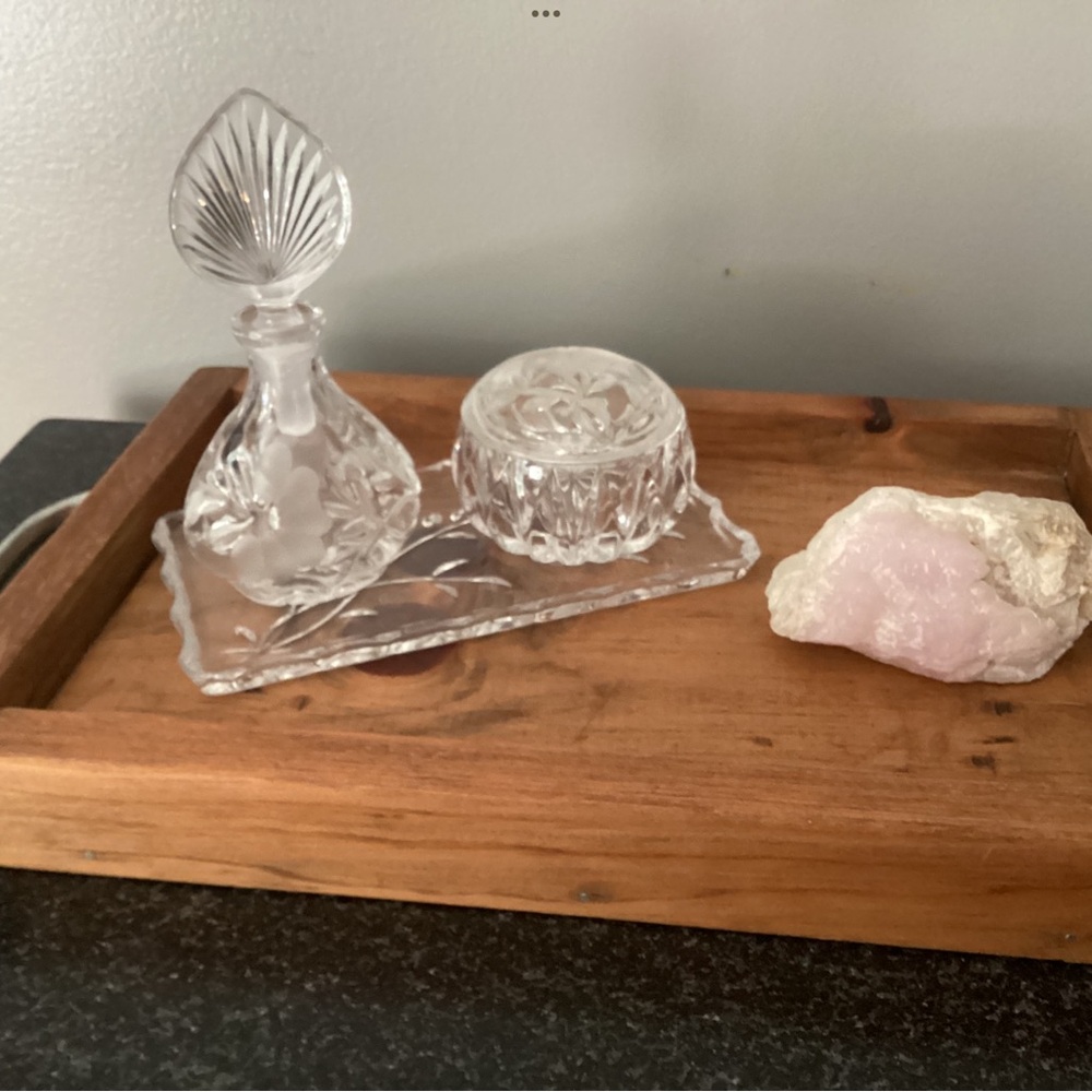 VINTAGE PERFUME BOTTLE TRINKET BOX VANITY 3 PC SET CRYSTAL BY PRINCESS HOUSE